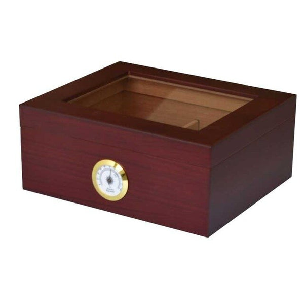 Dark Cherry 30 CT Cigar Humidor Glass Top Cigar Display Box 193 Cigar
